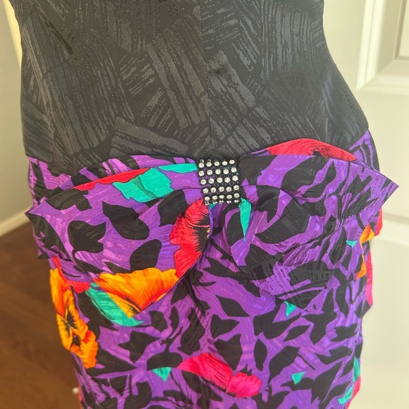 Vintage 80’s A.J. Bari Strapless Ruffled Aloha Hibiscus Silk Cocktail Dress Sz 8 - Picture 6 of 13